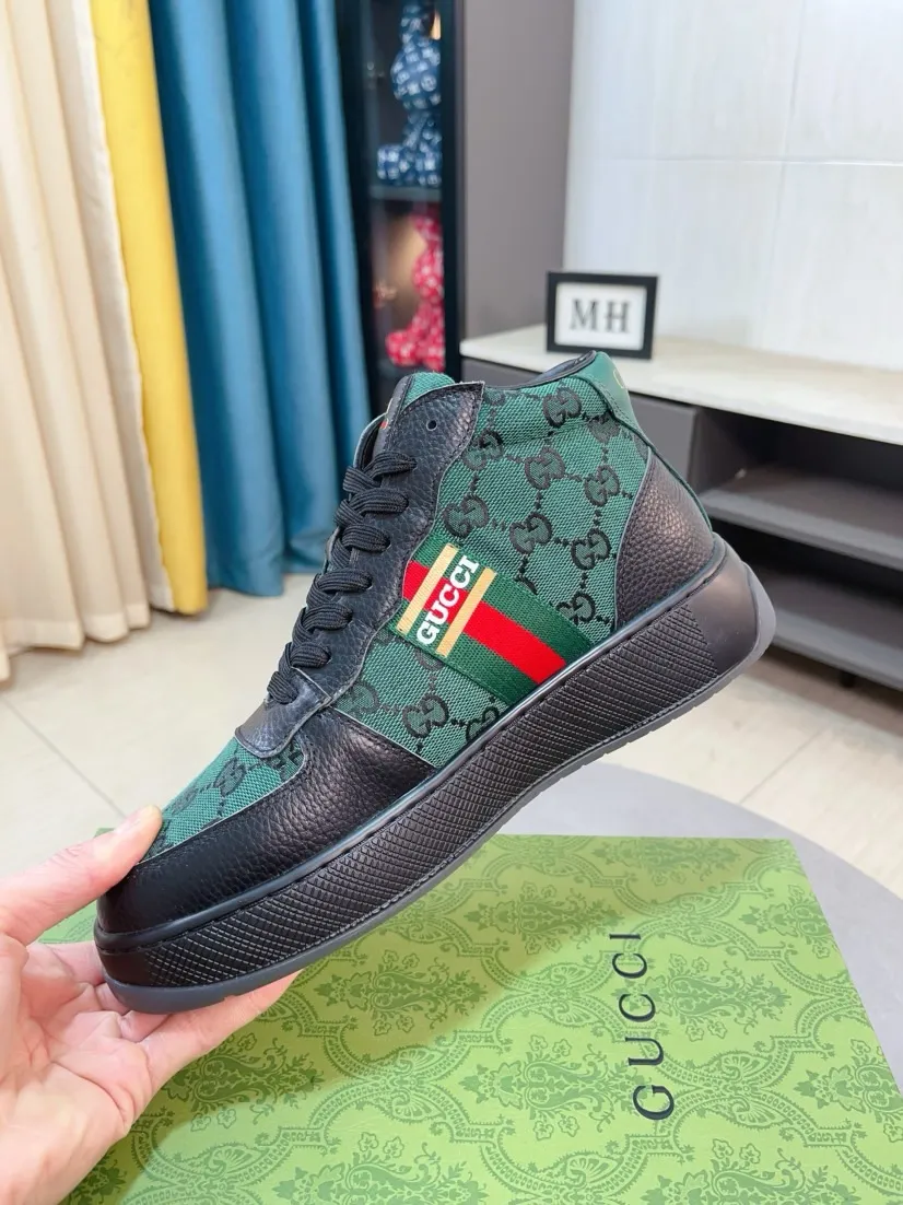 Men's shoes 💰438🌹🌹GUCCI [Gucci] New high-top men's shoes, a high-end brand, the latest fashionable casual men's shoes, trendy and versatile, relaxed and sporty style, uppers imported from Italy, first-layer cowhide, genuine leather lining, and ultra-fine workmanship. Original personalized fashionable rubber wear-resistant outsole, light and comfortable on the foot, size 38-44